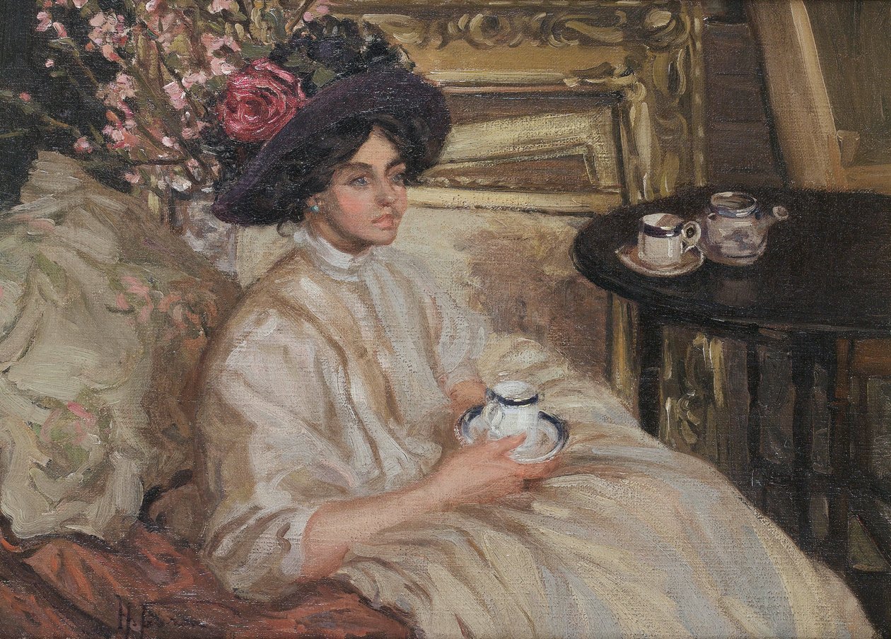 Tè del pomeriggio. Firmato H Fearon e datato in modo indistinto da Hilda Fearon