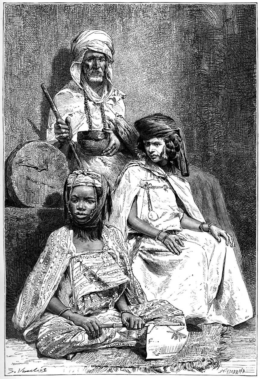 Mendicante arabo, donne di Biskra e El-kantra, c1890 da Hildibrand