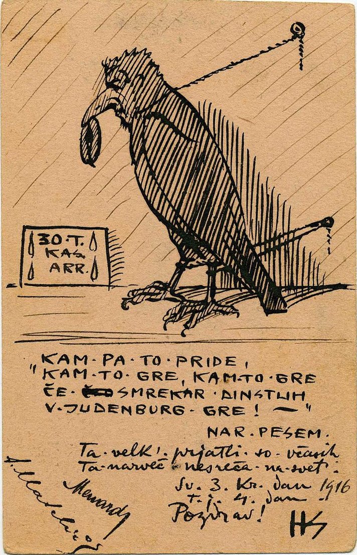 Auto-caricatura come uccello da Hinko Smrekar