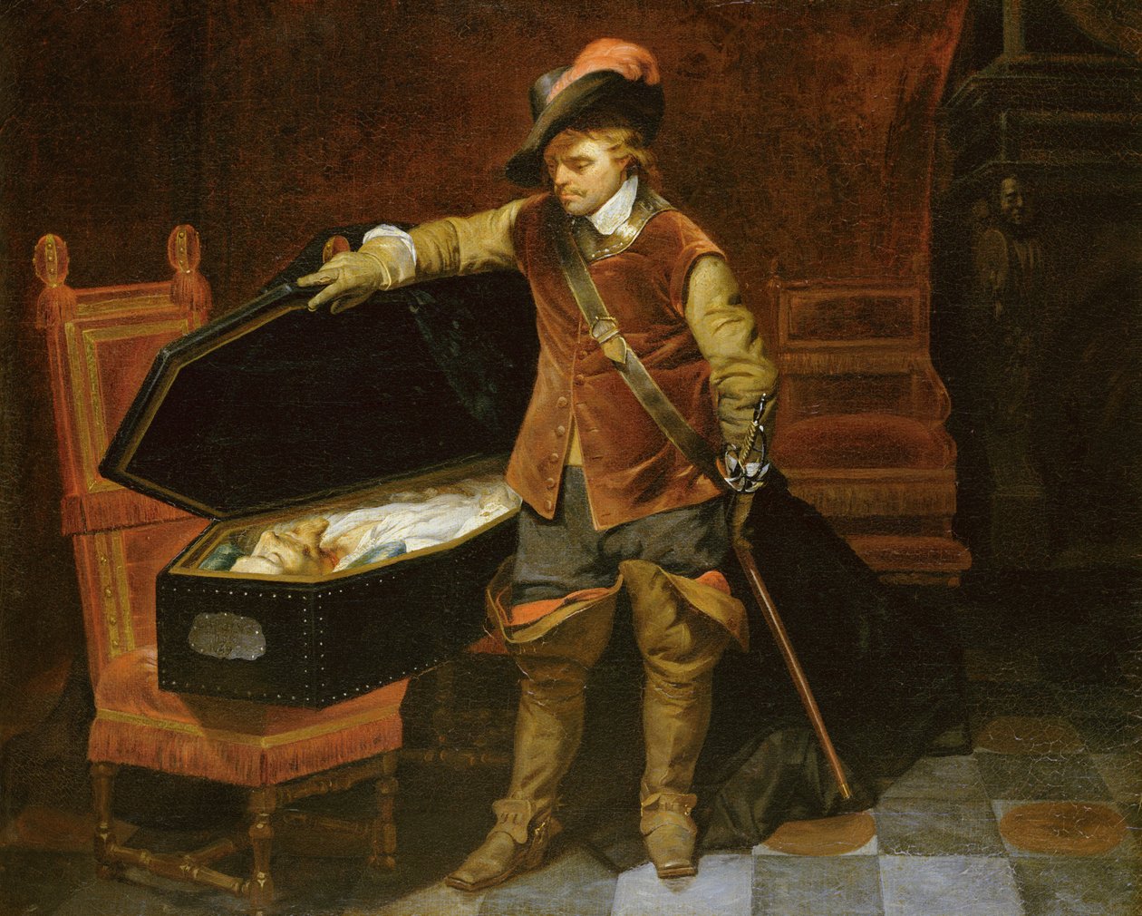 Oliver Cromwell (1599-1658) con la bara di Carlo I (1600-49) 1846 da Hippolyte Delaroche
