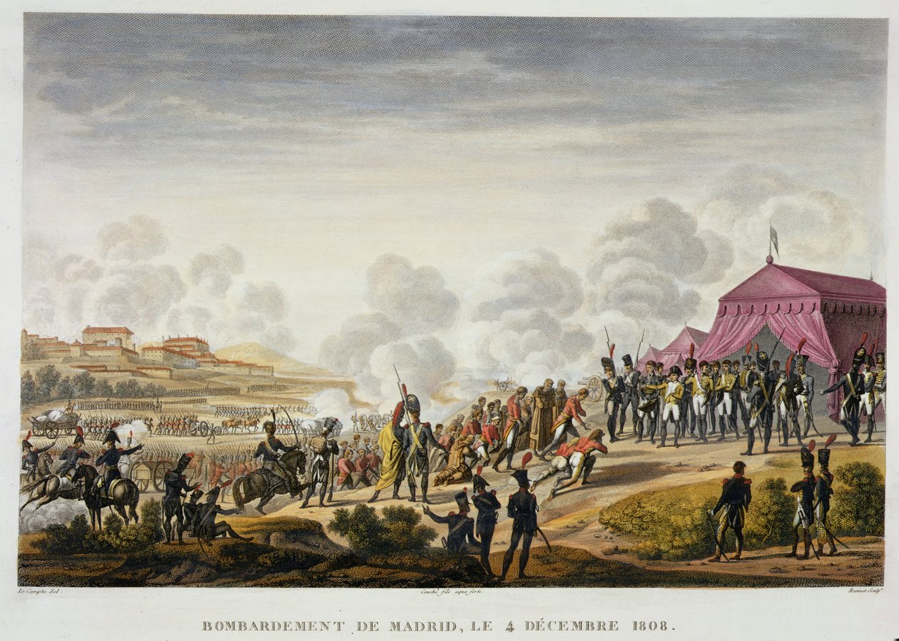 Il Bombardamento di Madrid, 4 dicembre 1808, inciso da Edme Bovinet (1782-1832) da Hippolyte Lecomte