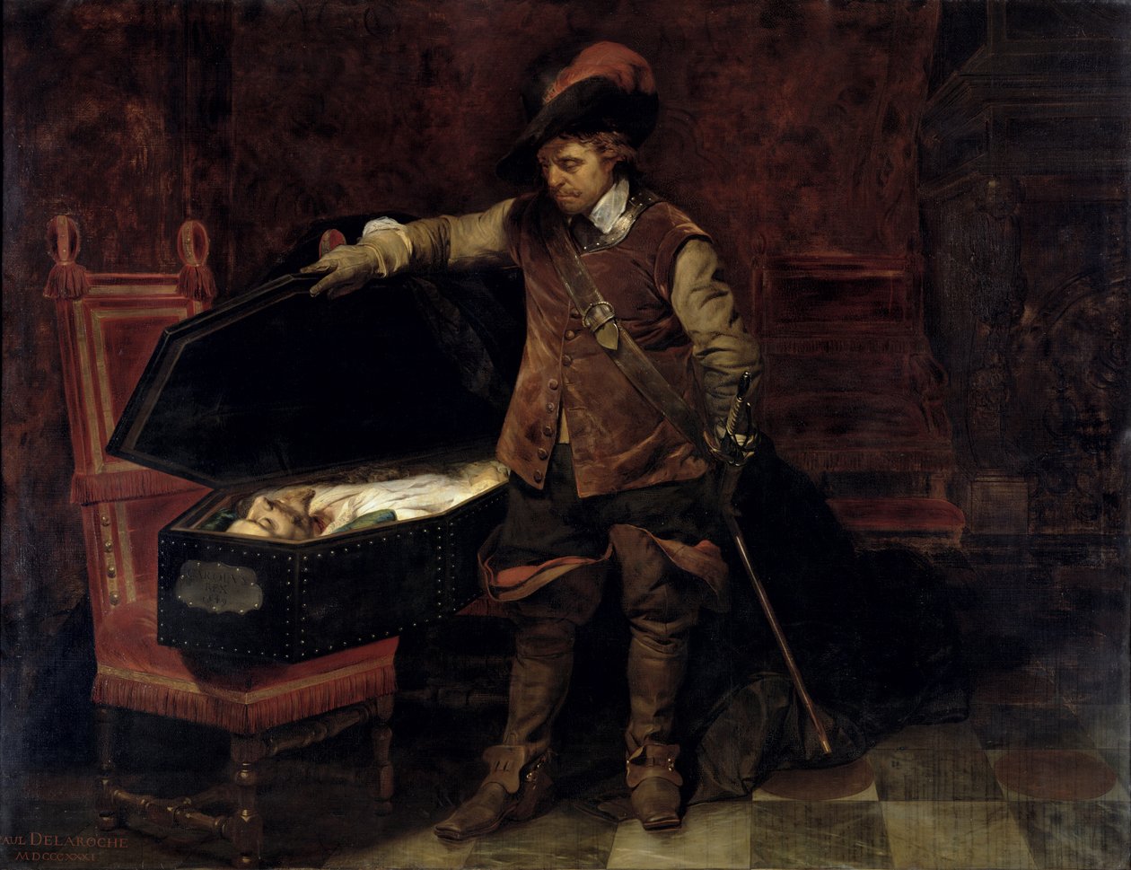 Oliver Cromwell (1599-1658) apre la bara di Carlo I (1600-49) 1831 da Hippolyte (1797 1856) Delaroche