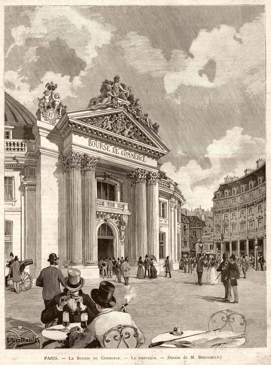 La Borsa di Parigi nel 1889. Disegno di M. Berteault da Hippolyte Berteaux