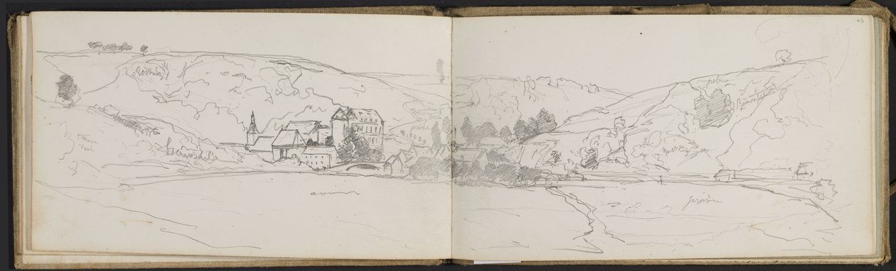 Veduta di villaggio con annotazioni a colori (fogli da uno schizzo) da Hippolyte Boulenger