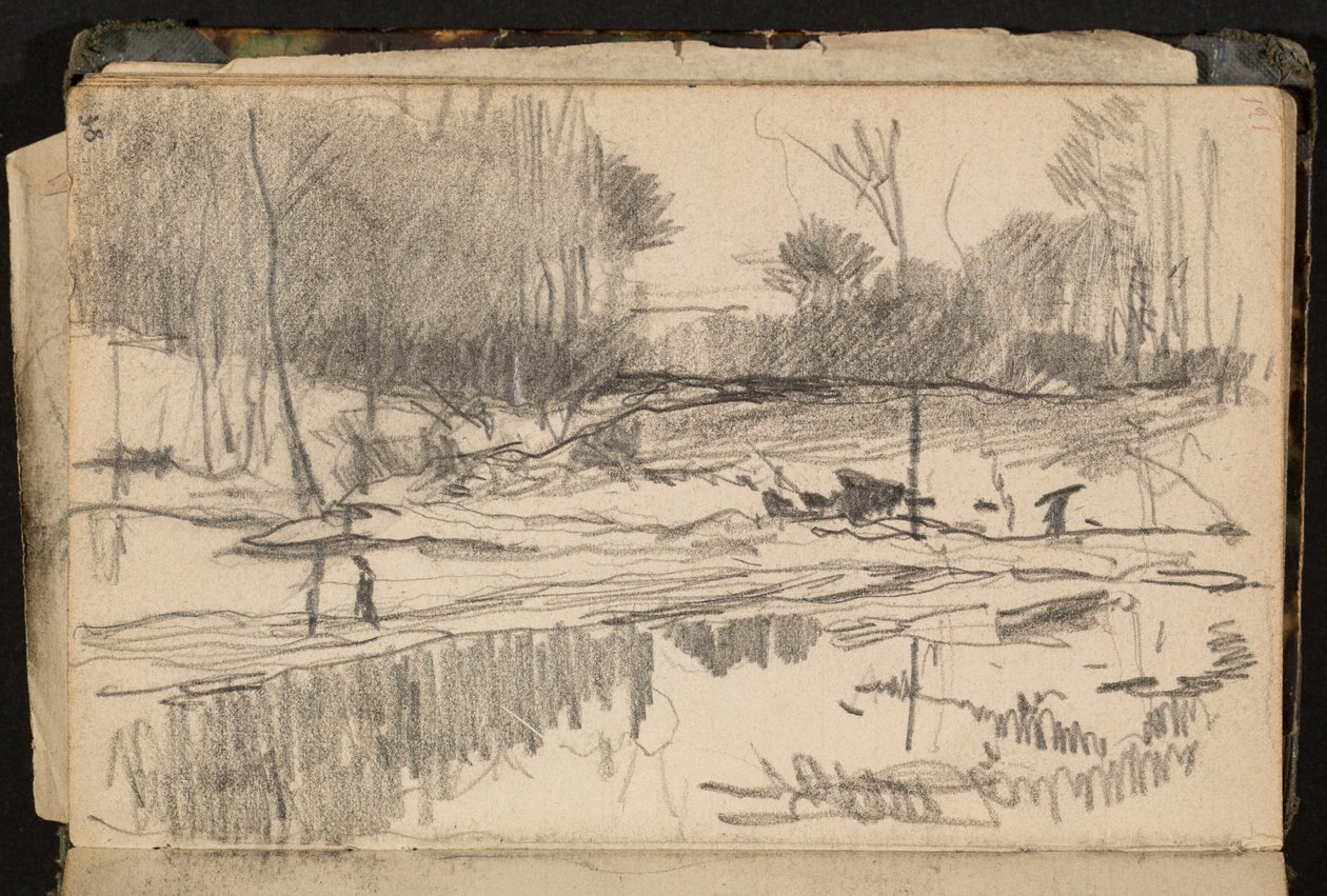Paesaggio con stagno (pagina da un taccuino di schizzi) da Hippolyte Boulenger