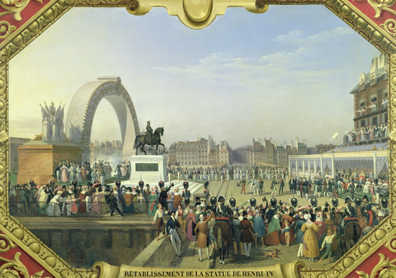 Ristabilimento della Statua di Enrico IV (1553-1610) sul Pont Neuf, 25 agosto 1818 da Hippolyte Lecomte