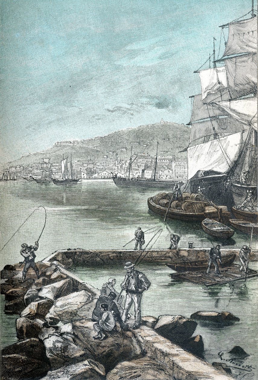 Illustrazione in cromotipografia per "Clovis Dardentor" di Jules Verne, incisione di L. Benett per l