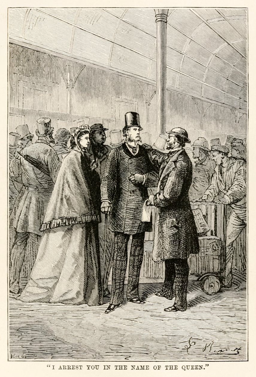 Ti arresto in nome della Regina, da Il giro del mondo in ottanta giorni di Jules Verne (1828-1905), 1873 da Hippolyte Leon after Benett