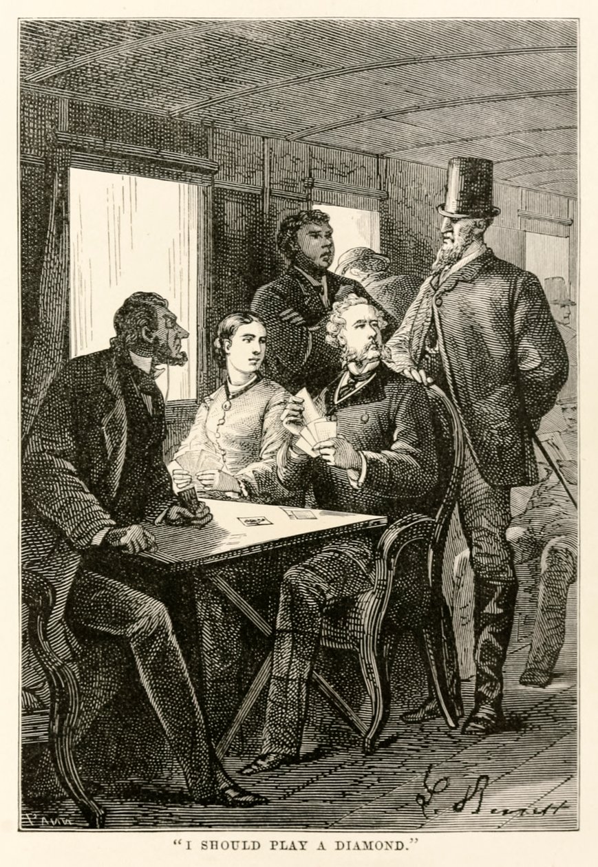 Dovrei giocare un diamante, da Il giro del mondo in ottanta giorni di Jules Verne (1828-1905) inciso da Adolphe François Pannemaker (1822-1900), 1873 da Hippolyte Leon after Benett