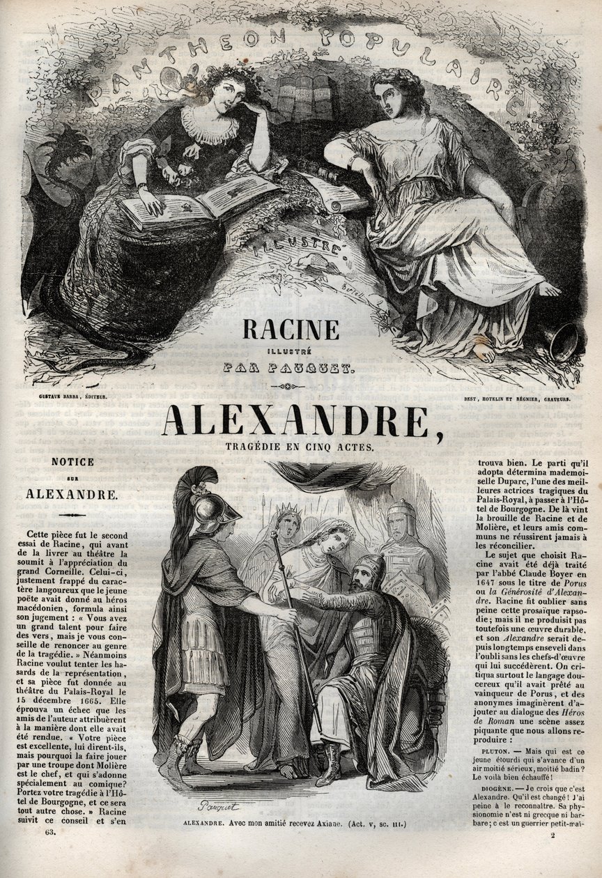 Alessandro Magno tragedia in cinque atti - incisione in "Opere di Jean Racine" illustrata da Pauquet e nota di Emile de La Bedolliere - 1851 da Hippolyte Louis Pauquet