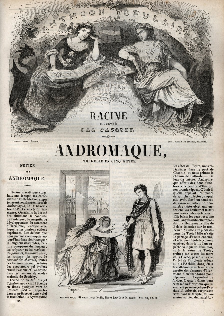 Andromaca tragedia in cinque atti - incisione in "Opere di Jean Racine" illustrata da Pauquet e nota di Emile de La Bedolliere - 1851 da Hippolyte Louis Pauquet