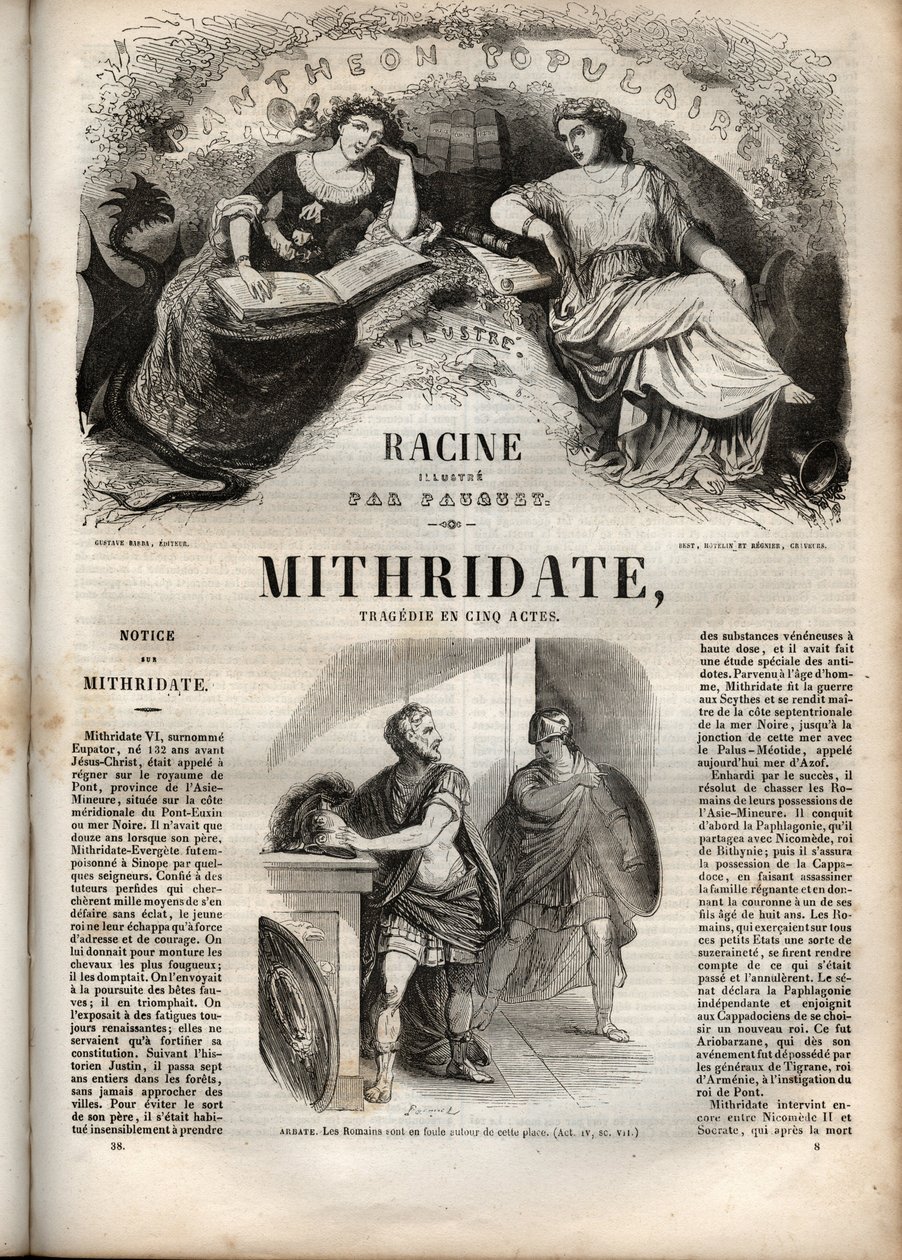 Mithridate tragedia in cinque atti di Jean Racine - incisione in "Oeuvres de Jean Racine" illustrato da Pauquet e con nota di Emile de La Bedolliere - 1851 da Hippolyte Louis Pauquet