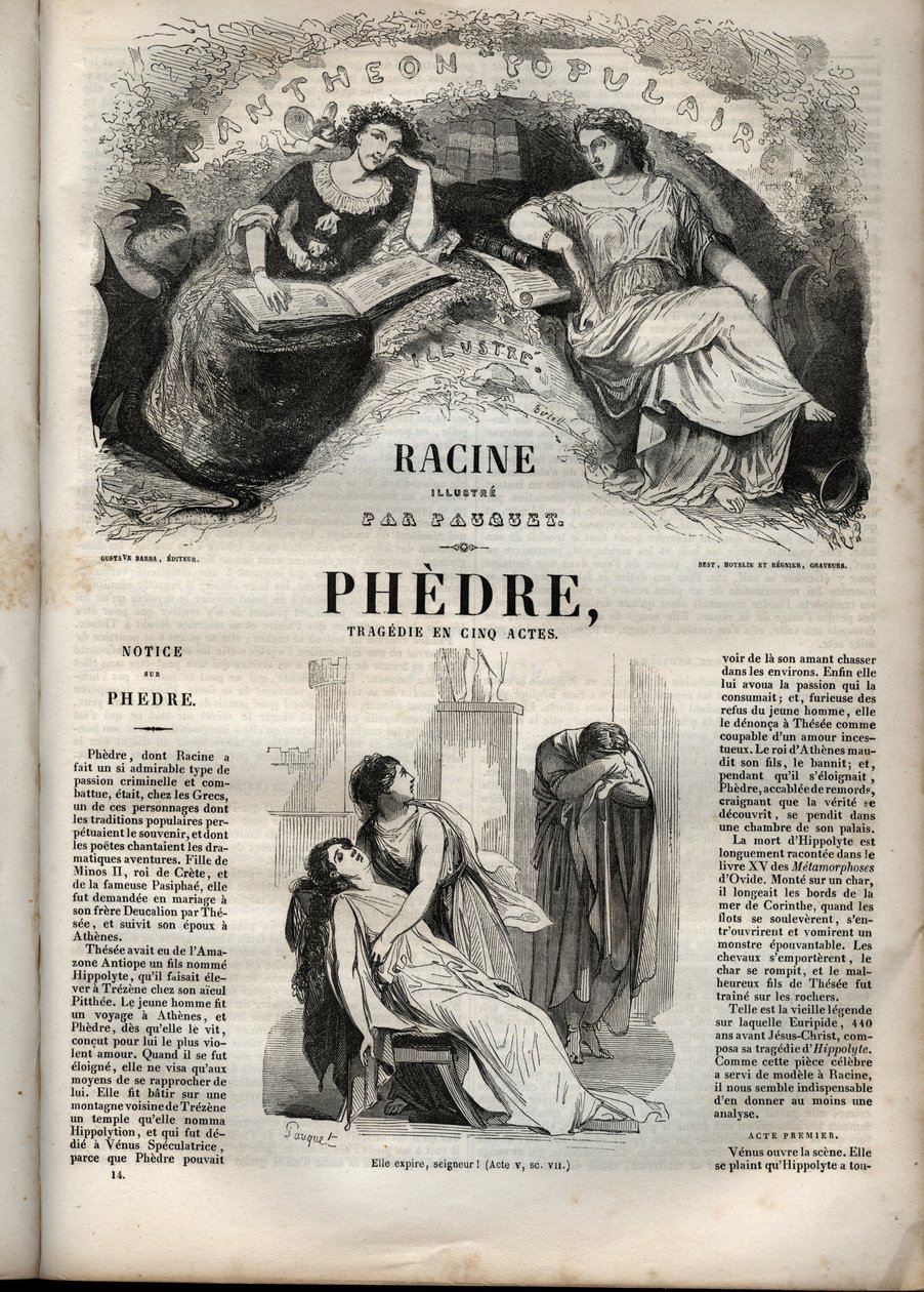Fedra, di Jean Racine (1639-1699) - incisione in "Opere di Jean Racine" illustrata da Pauquet e nota di Emile de La Bédollière - 1851 da Hippolyte Louis Pauquet