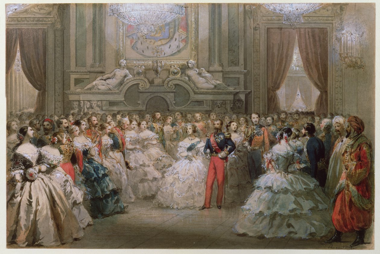 Regina Vittoria (1819-1901) e Principe Alberto (1819-61) a una cena di gala offerta da Napoleone III ed Eugenia, 1853 da Hippolyte Louis Pauquet