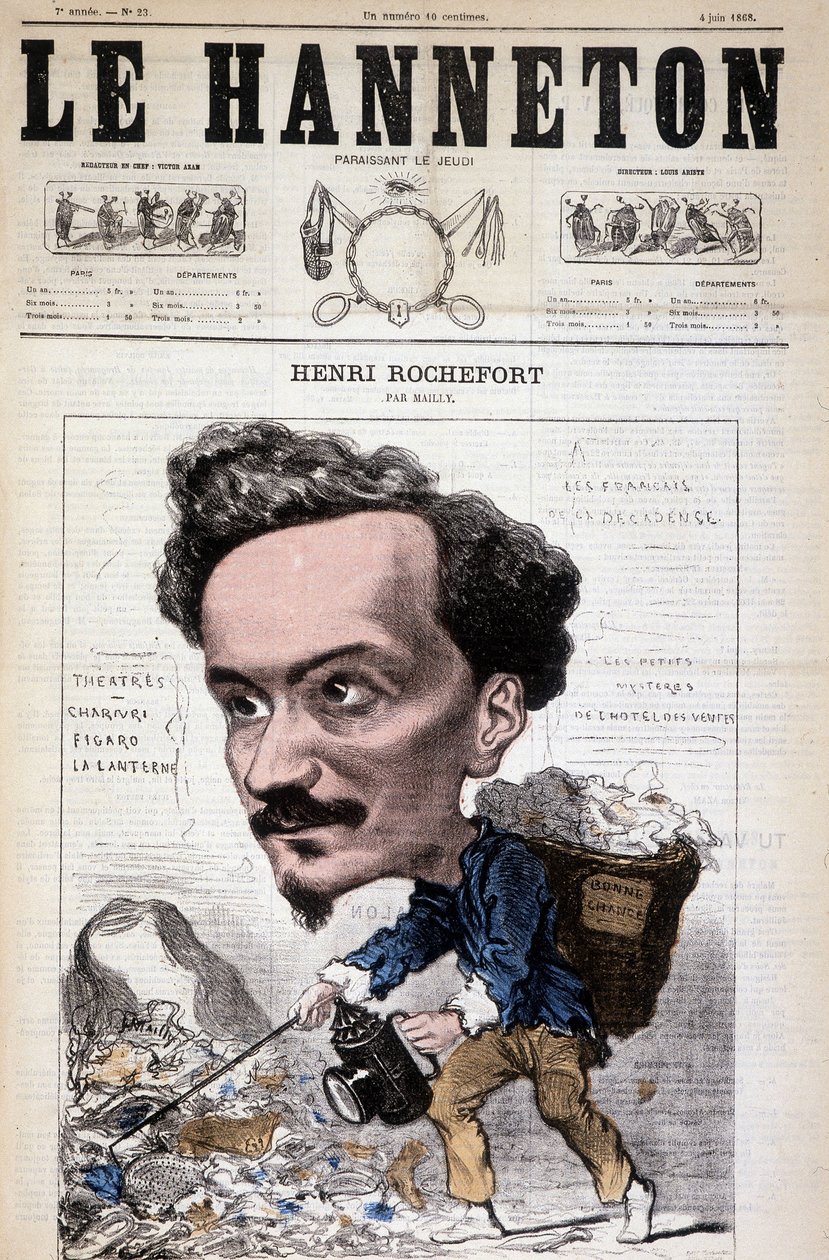 Caricatura di Henri Rochefort (1831-1913), giornalista, scrittore e politico francese. In Le Hanneton, 4 giugno da Hippolyte Mailly
