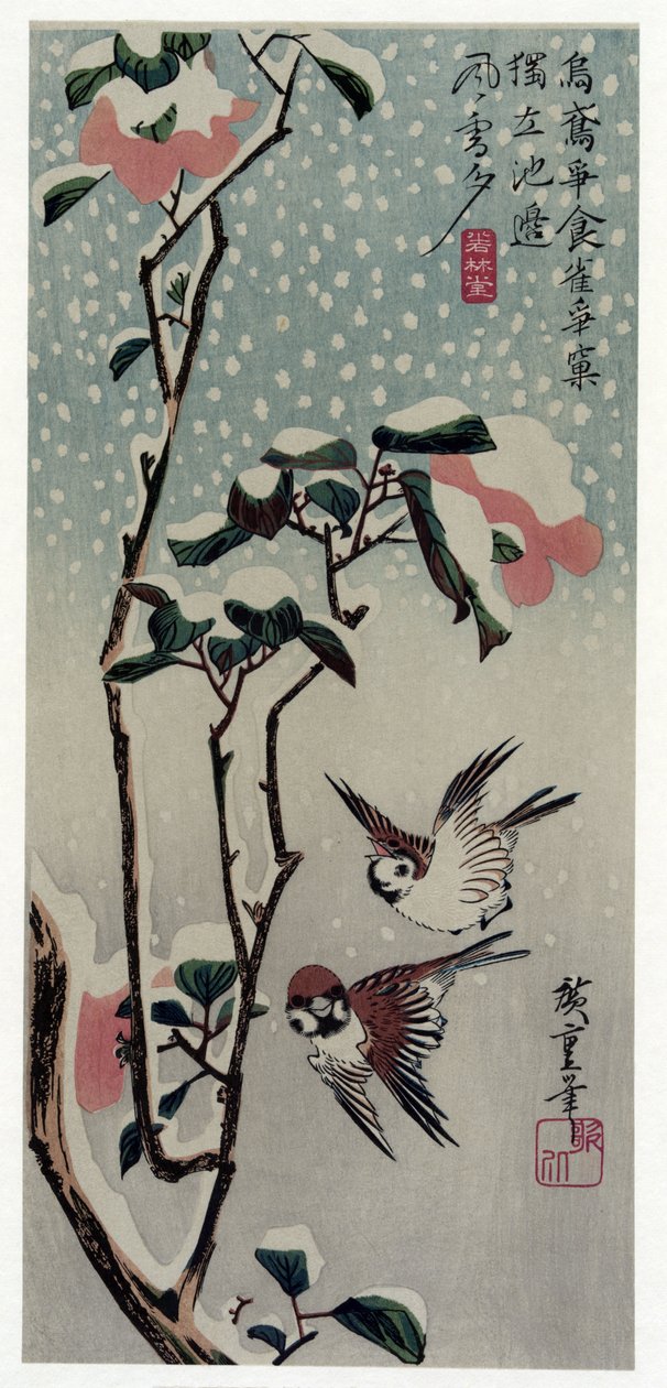 Secchu Tsubaki ni Suzume (Passeri e camelie nella neve) da Utagawa Hiroshige
