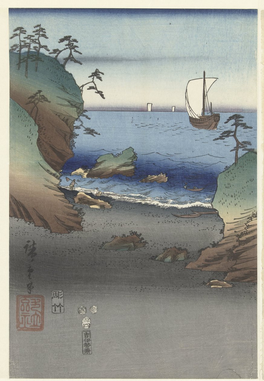 Il principe elegante Genji a Suma (Furyu Genji Suma) da Hiroshige (I) , Utagawa