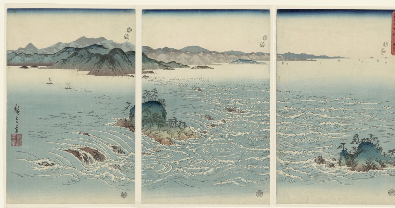 Vista sui vortici di Naruta nella provincia di Awa da Hiroshige (I) , Utagawa