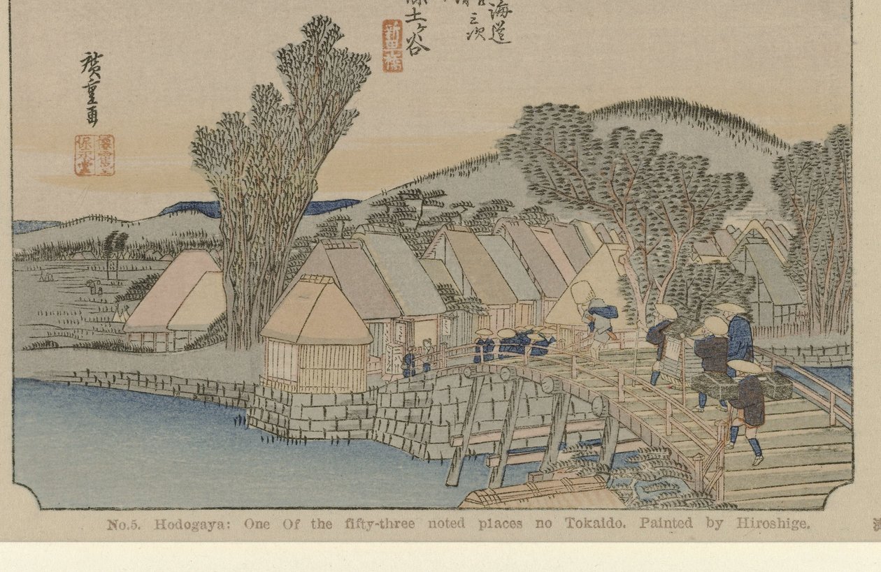 Hodogaya No. 5. Hodogaya: uno dei cinquantatré luoghi noti sul Tokaido. Dipinto da Hiroshige. (titolo sull