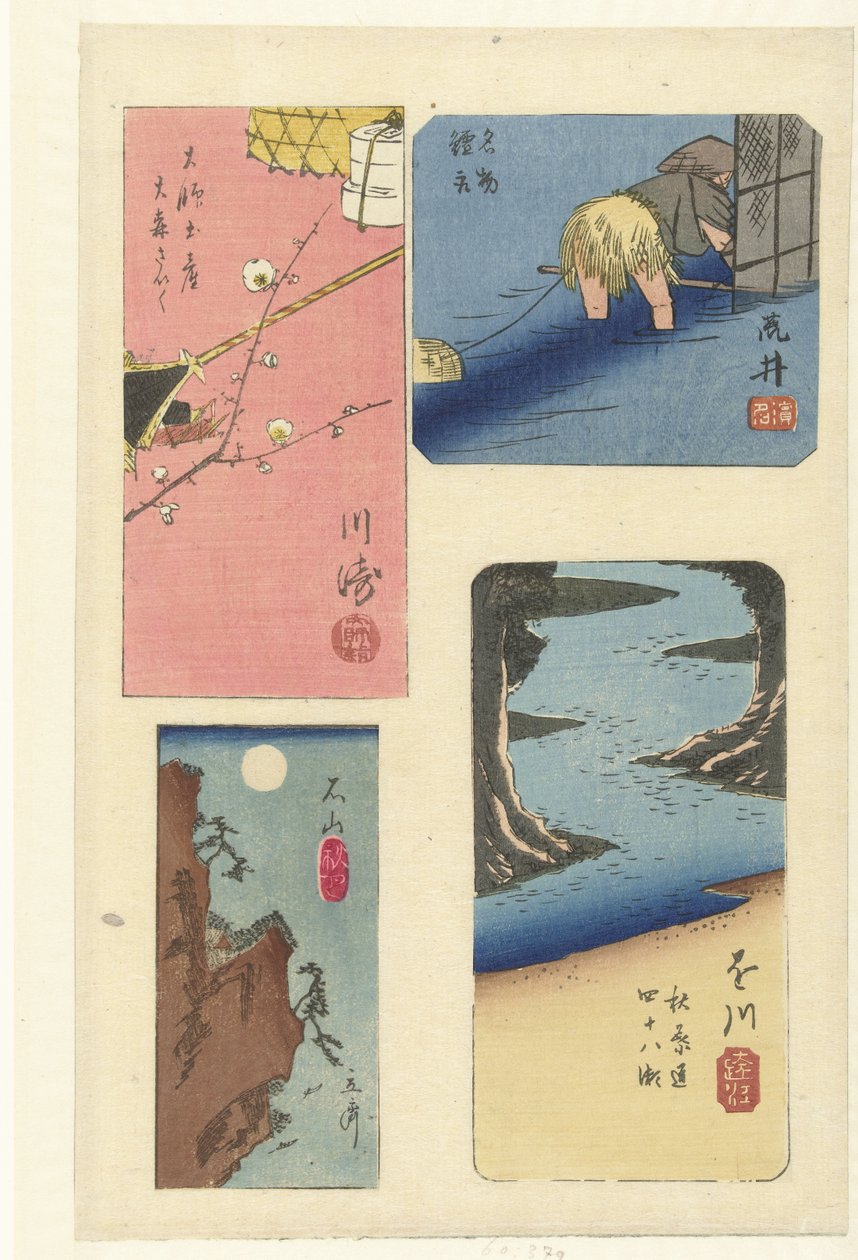 Quattro harimaze di luoghi famosi da Hiroshige (I) , Utagawa