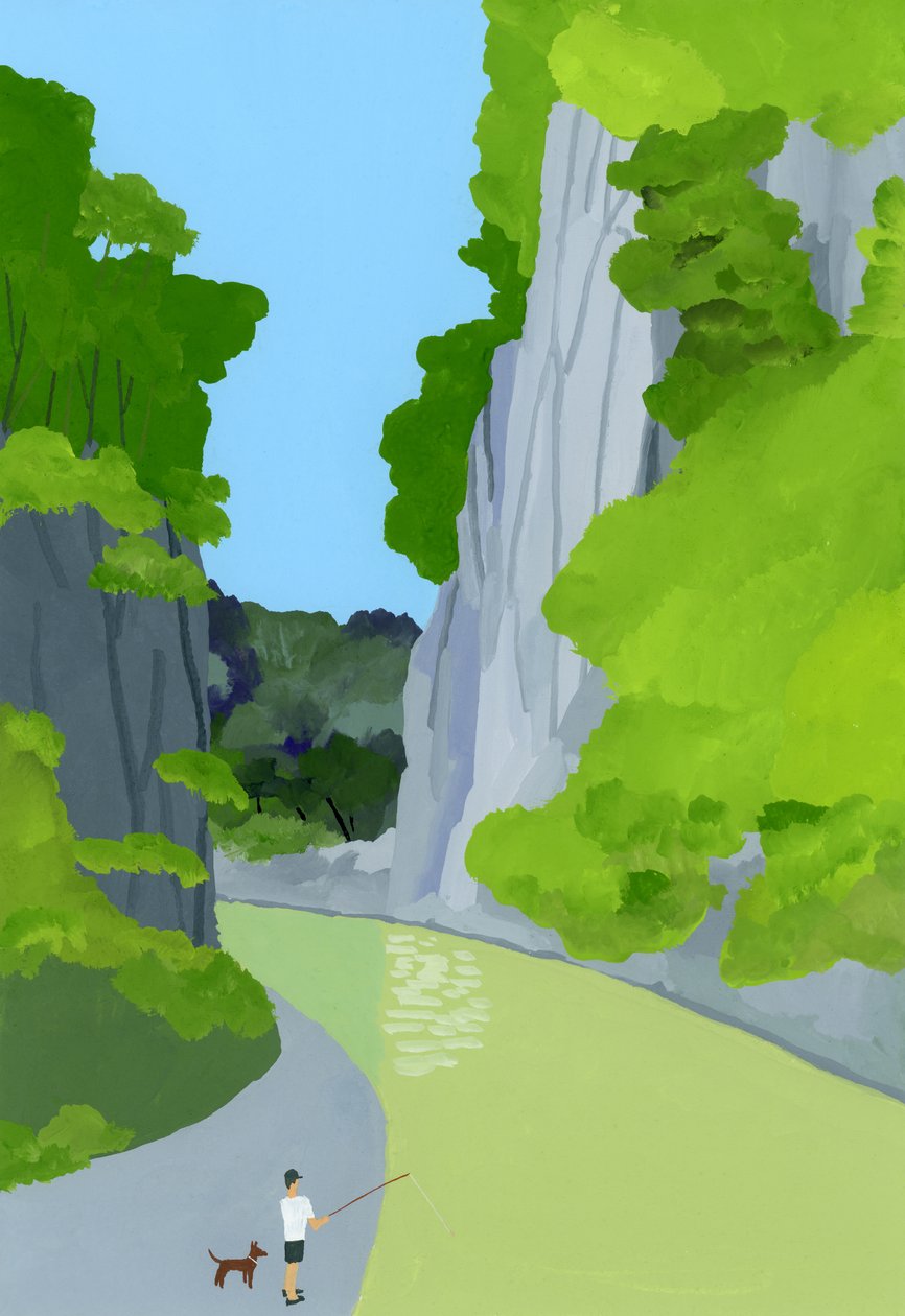 Un Uomo che Pesca in una Valle da Hiroyuki Izutsu