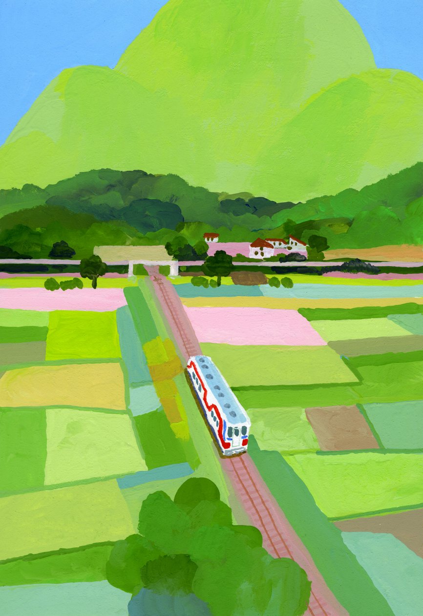 Grande montagna verde e campo di riso da Hiroyuki Izutsu