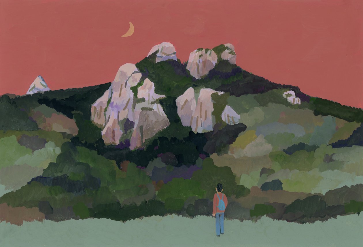 Uomo con zaino in viaggio tra le montagne, 2015 da Hiroyuki Izutsu