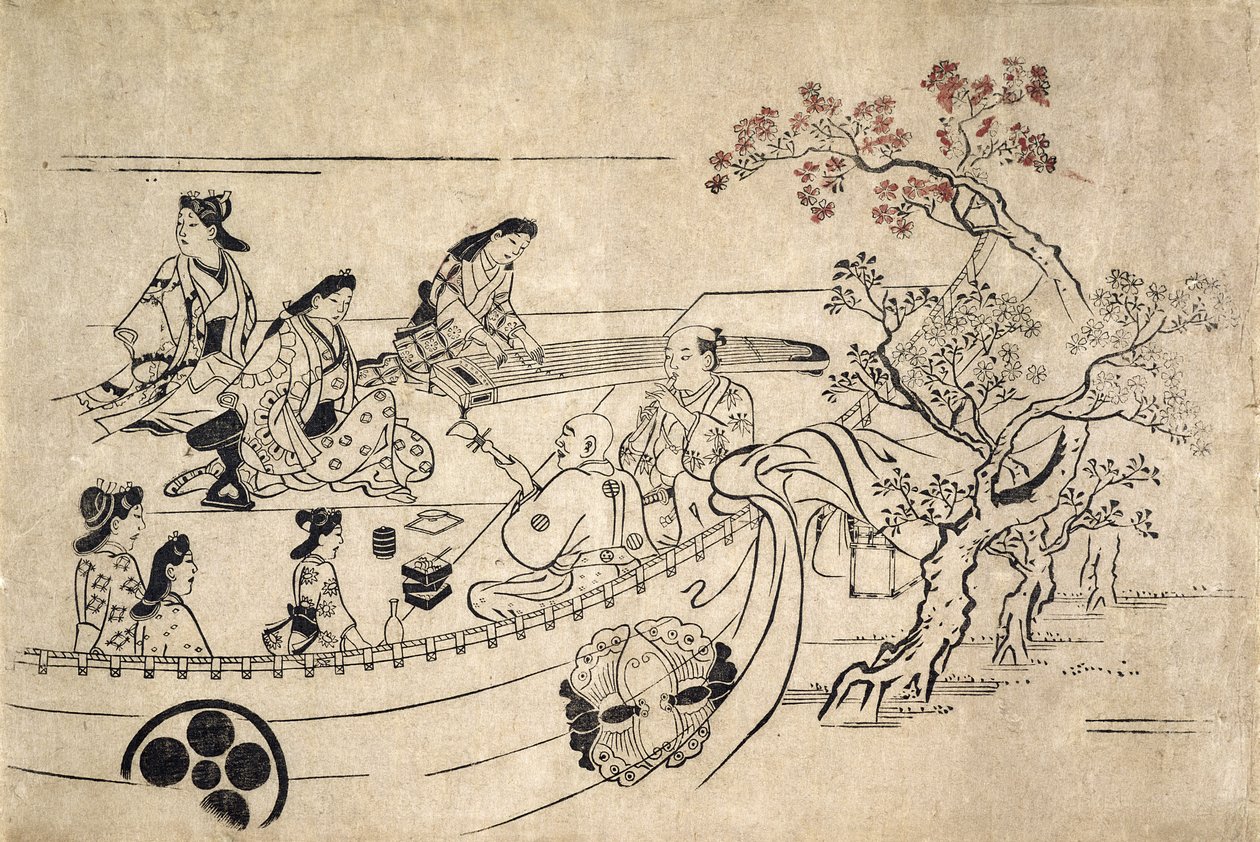 Musica sotto il ciliegio a Ueno, c.1680 da Hishikawa Moronobu