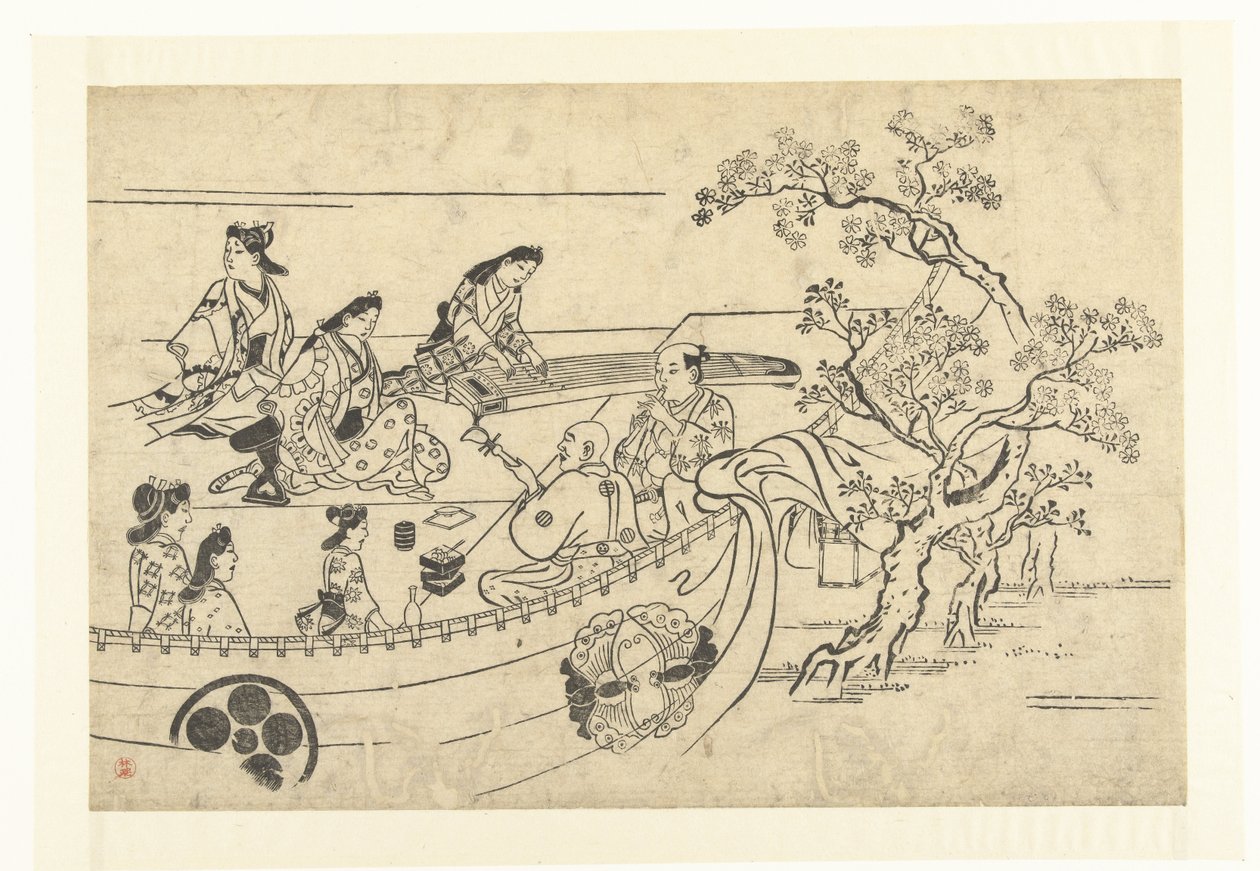 Compagnia musicale sotto un ciliegio da Hishikawa Moronobu (attributed to)