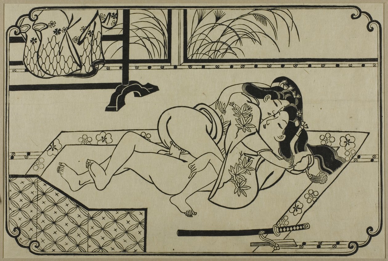 Un foglio di un album shunga da Hishikawa Moronobu