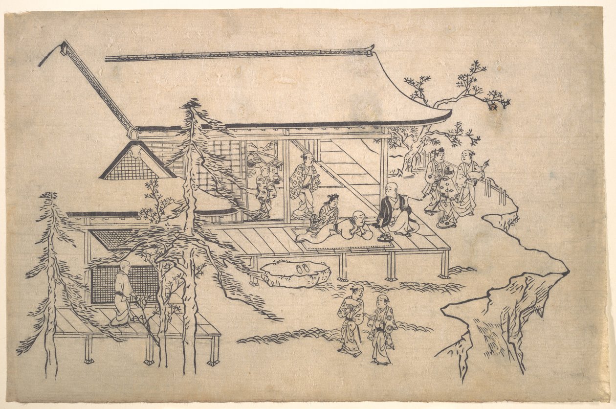 Scena di osservazione dei fiori da Hishikawa Moronobu