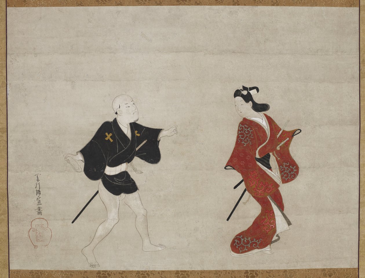 Nikuhitsu ukiyo-e: Giovane samurai e un servitore come Mitate di Huanshigong e Zhang Lian, c. 1690 da Hishikawa Moronobu