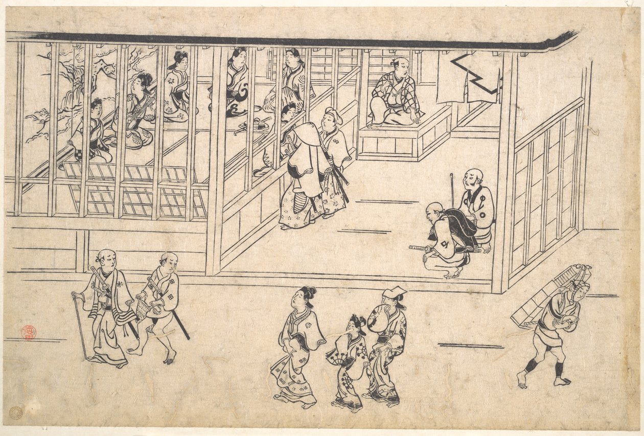 Scena di strada nello Yoshiwara da Hishikawa Moronobu