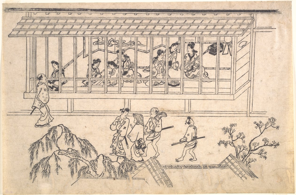 La sesta scena da Scene del quartiere dei piaceri a Yoshiwara a Edo da Hishikawa Moronobu