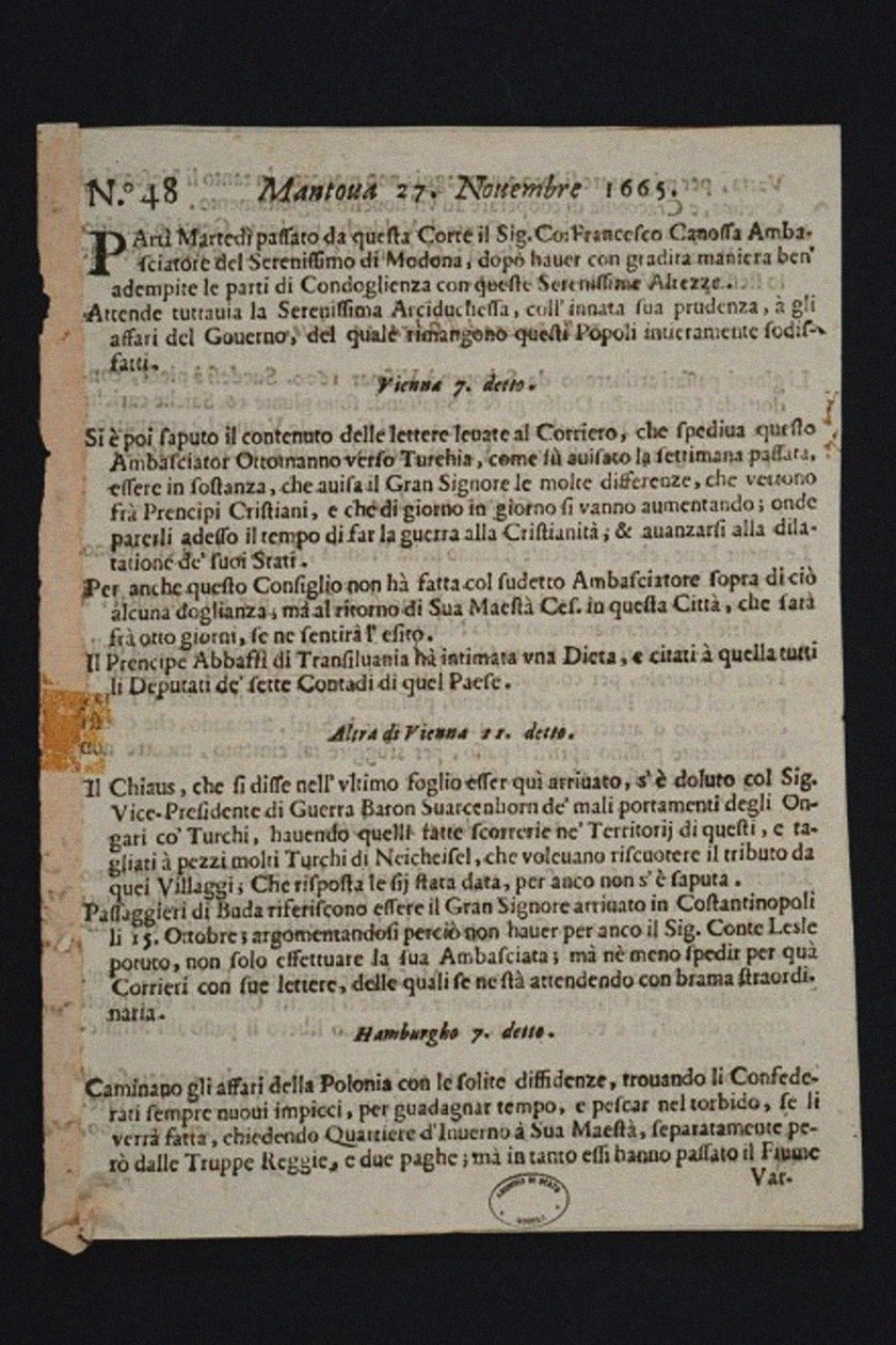 Gazzetta di Mantova - il giornale italiano più antico, 1665 da Historic Object