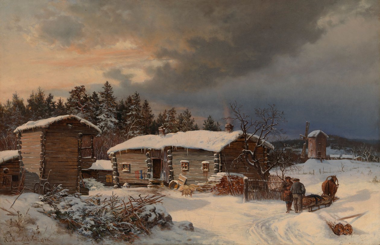 Paesaggio invernale con casa colonica a Häme da Hjalmar Munsterhjelm
