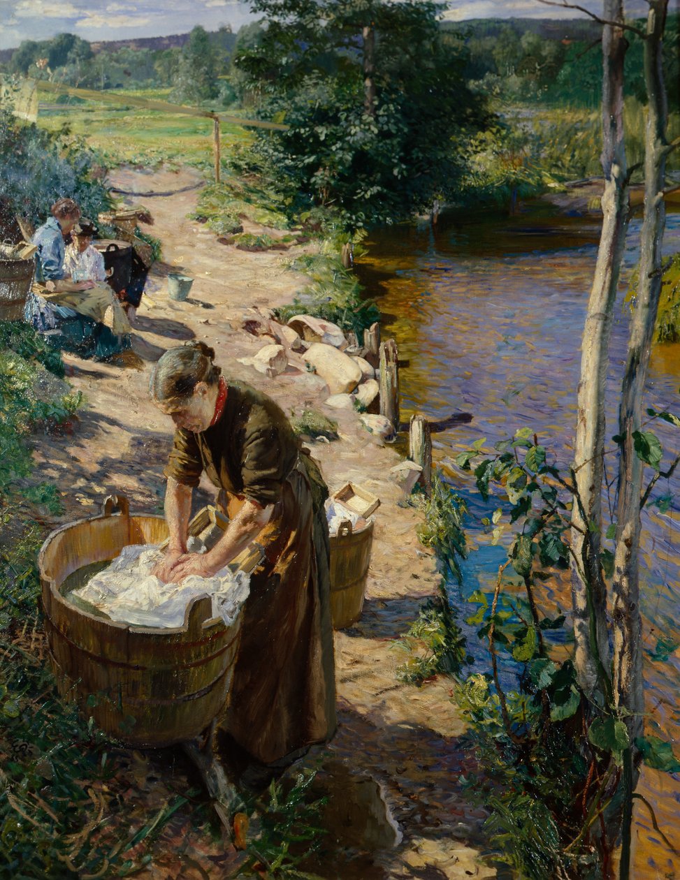 Donne delle pulizie in riva al fiume da Hjalmer Eilif Emanuel Peterssen
