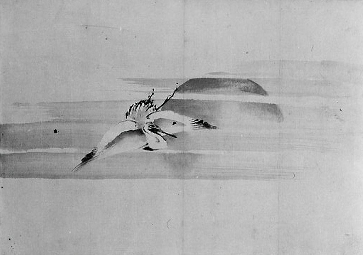 Gru e sole, 19° secolo da Hokusai School.
