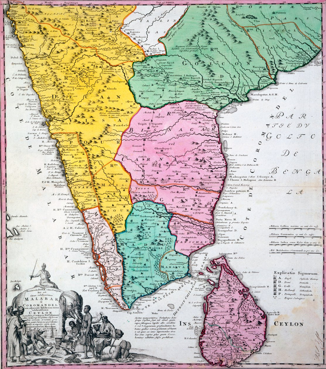 Mappa della Penisola Indiana, 1733 da Homann Heirs Company