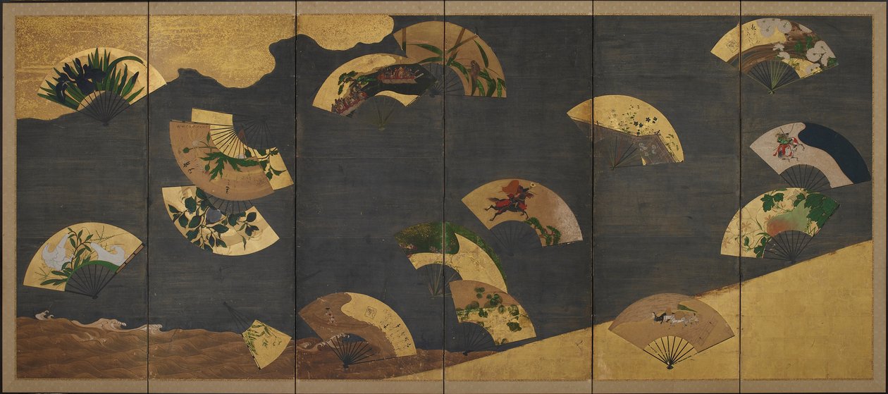 Ventagli e nuvole su rocce e acqua, periodo Edo, inizio XVII secolo da Hon