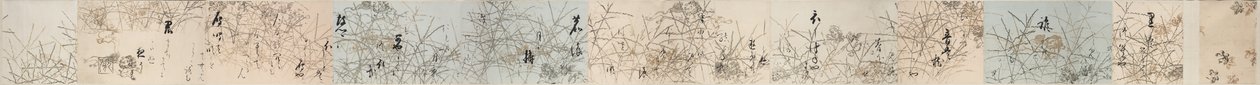 Selezioni dalla nuova raccolta di poesie giapponesi antiche e moderne (Shinkokin wakashū) con disegni stampati di leoni cinesi e erba delle dita di granchio da Hon
