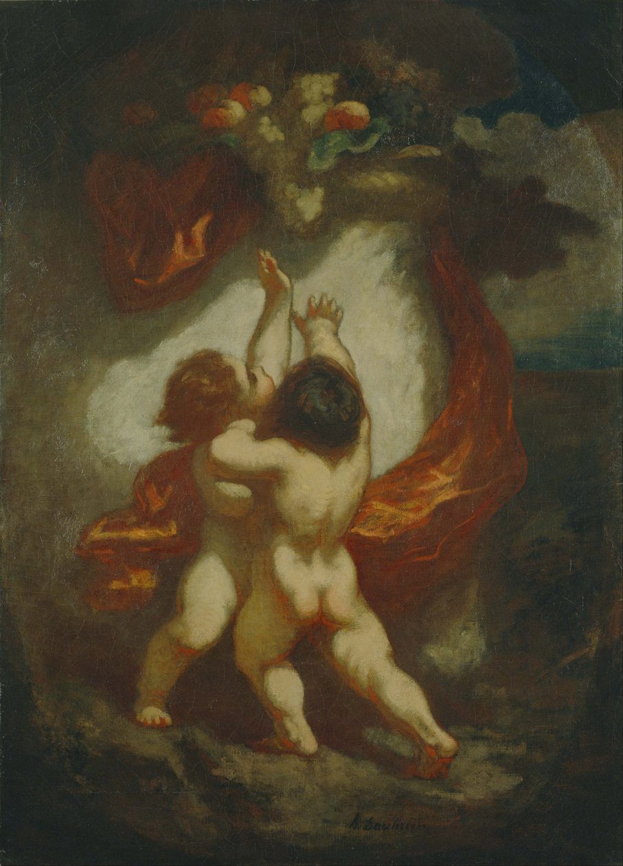 Due bambini che litigano per un pezzo di frutta da Honoré Daumier