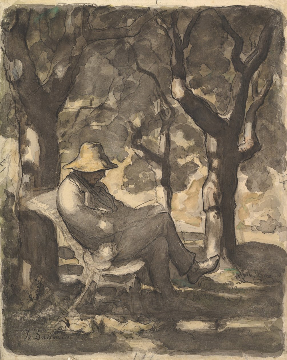 Un Uomo che Legge in un Giardino da Honoré Daumier