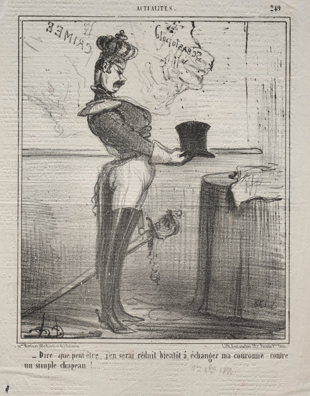 Attualità n. 249: Dicono che presto sarò ridotto a scambiare la mia corona..., 1855 da Honoré Daumier