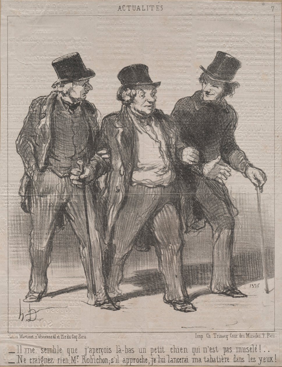 Attualità n. 7: Mi sembra di notare un cagnolino lì che non è museruolato!..., 1852 da Honoré Daumier