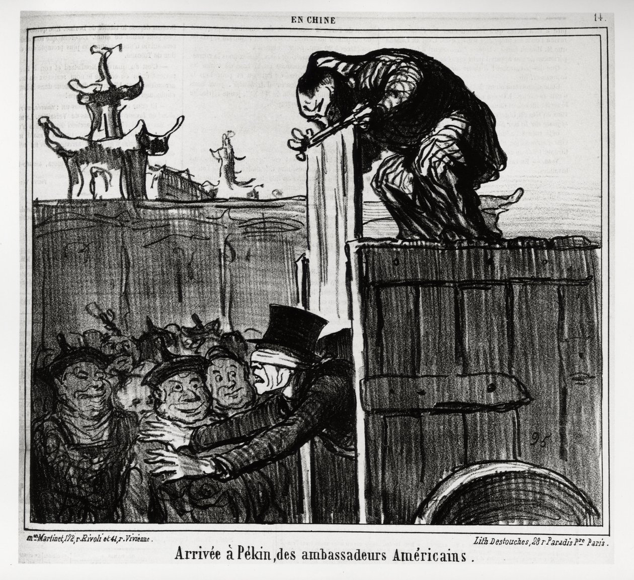 Arrivo a Pechino degli ambasciatori americani. Nella serie En Chine, illustrazione di Honore Daumier (1808-1879), pubblicata in "Charivari", datata 13 ottobre 1859. da Honoré Daumier