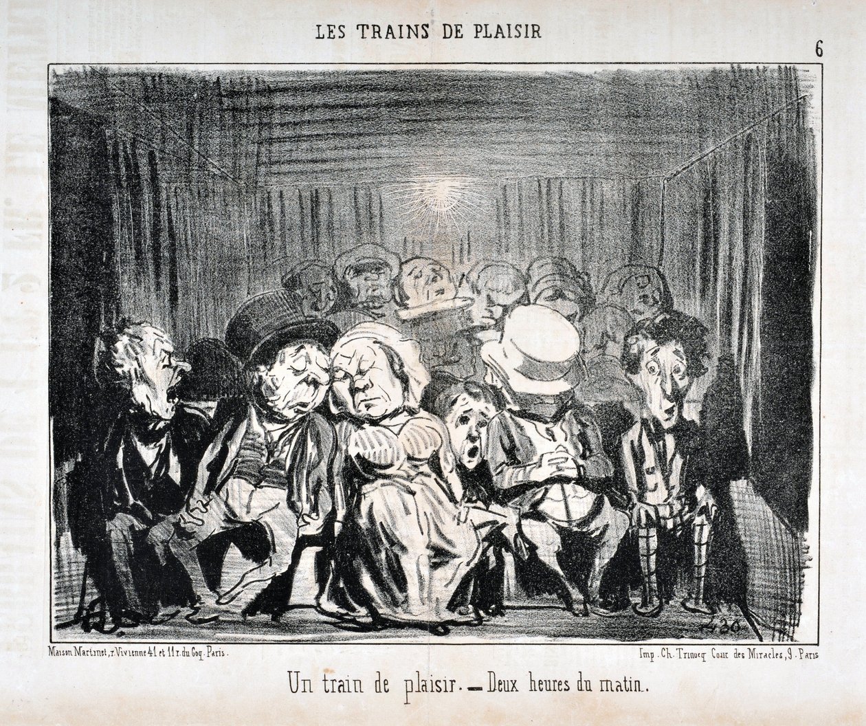 Opera di Honore Daumier (1808-1879) Charivari del 1852: Serie LES TRAINS DE PLAISIR -Un treno di piacere. - Due ore del mattino. MUSEO DI BELLE ARTI - PALAZZO LONGCHAMP, MARSIGLIA da Honoré Daumier
