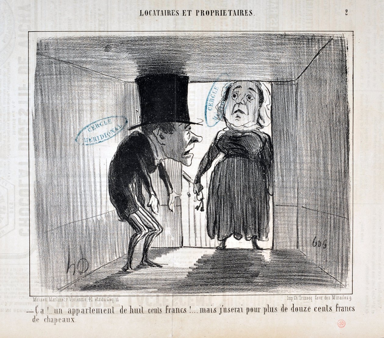 Opera di Honore Daumier (1808-1879) Charivari del 1854: Serie TENNIQUES AND OWNERS "Ca!... un appartamento di ottocento franchi!... ma userò più di milleduecento franchi di cappelli" MUSEO DELLE BELLE ARTI - PALAIS LONGCHAMP, MARSIGLIA da Honoré Daumier