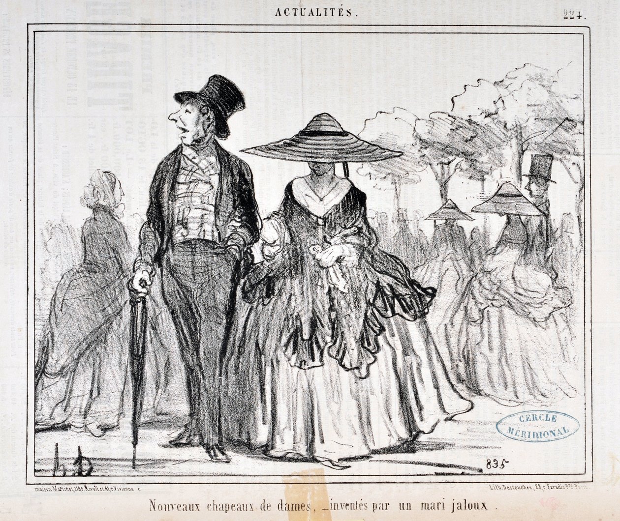 Opera di Honore Daumier (1808-1879) Charivari del 1855: Serie Actualites "Nuovi cappelli da donna, inventati da un marito geloso" MUSEO DELLE BELLE ARTI - PALAIS LONGCHAMP, MARSIGLIA da Honoré Daumier
