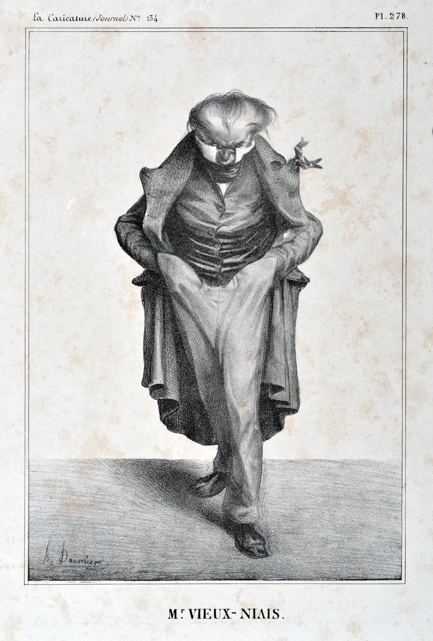 Opera di Honoré Daumier (1808-1879). Charivari del 1833: Serie Celebrites de la Caricature "M. Vieux-Niais" MUSEE DES BEAUX ARTS - PALAIS LONGCHAMP, MARSEILLE da Honoré Daumier